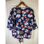 Q2 Tie Front Top‎ Womens Small Floral Office Cropped Relaxed Fit 3/4 Sleeve Photo 2
