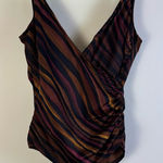 MiracleSuit Striped Bronze Brown Black Maroon 12 Slimming Ruched One Piece Suit Photo 0