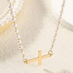 Elegant Gold and Pearl Cross Necklace Photo 2