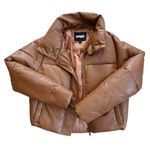 Apparis Brown Faux Leather Puffer Jacket Photo 4