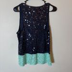 J.Crew  Sequin Tank Top Navy Blue Mint Green Party Sparkly Size‎ Medium Photo 5