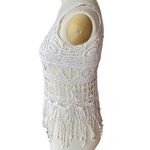 Ivory Crochet Cream Fringe Womens Boho Vest Sleeveless Bohemian Top by PHASE ONE Size M Photo 3
