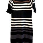 Allison Brittney Knit Quarter Sleeve Dress Black White & Brown Stripes Medium Photo 1