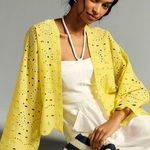 Anthropologie WOMENS ONE SIZE Maeve Cropped Navy Eyelet Boho Kimono yellow Photo 0