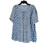 Lucky Brand  Women’s Top Flowy Blue Floral Geometric Design Size Small Photo 1