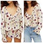 Free People Intimately  Floral Print Ruffle Lace Bodysuit Blouse Long Sleeves Photo 1