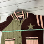 POL  Star Varsity Cardigan Brown Pink Button Knit Sweater Size Small Photo 7
