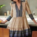 Veronica Beard  Lumi 100% silk dress ruffle hem knee length tan navy size 14 NEW Photo 14