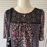 InTu Crotchet Neck Floral Flare Short Sleeve Dress Pink Photo 2