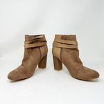 Akira NEW Faux Vegan Suede Leather Stacked Wood Heel Ankle Wrap Strap Booties Shoes 10 Photo 2
