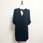 Clara Sun Woo Black 3/4 Length Tulip Flounce Sleeve Back Tie Shift Dress XL NWT Photo 3