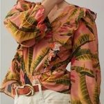 Farm Rio for Anthropologie Yasmine Ruffled Blouse Toucan Floral Tropical Small Photo 0