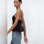 ZARA NWT Black Pleated Button Front Sleeveless Peplum Corset Cropped Top/Tank M Photo 5