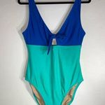 J.Crew L Swim One Piece Bikini Blue Color Block V Neck Photo 0