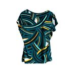 Worthington  Women's XL Geometric Print Short Sleeve V-Neck Top Teal Yellow Black Photo 5