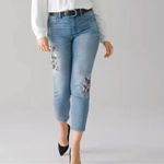 White House | Black Market WHBM The Straight Crop Jeans High Rise Embroidered With Patches Size 12 Photo 7