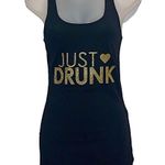 H&M Metallic Glitter Graphic Just Drunk Sparkly Funny Tank Top Gold Black XS Photo 7