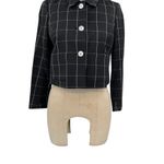 Brooks Brothers  Black Windowpane Print Cropped Blazer Wool Size‎ 2P Petite Photo 4