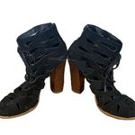 MIA Black Suede Caged Open Toe Lace Up Ankle Heels Women Sz 7 Photo 2