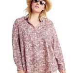 Pilcro and the Letterpress Pilcro by Anthropologie Pink Sasha Smocked Long Sleeve Button Down Top Women’s S Photo 4