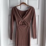 Antistar Chic Long Sleeve Brown Dress Bodycon Fall Minimalist Neutral Medium Photo 6