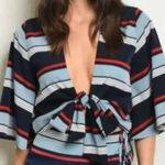 Anthropologie Dee Elly Striped Flare Bell Sleeve Knot Tie Crop Top Shirt Striped V-Neck Photo 1