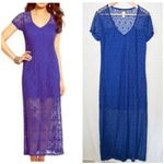 Tommy Bahama Danube Blue Lace Maxi Dress Beach Coverup L Short Sleeve V-Neck Photo 1