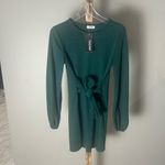 Tobrief Green Long Sleeve Tie Front Mini Dress Size Small NWT Photo 4