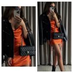 ZARA  Orange Satin Draped Effect Mini Dress Size Large Ruched Cocktail Halloween Photo 13