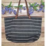 Fossil  Gray White Striped Canvas Purse Bag Leather Trim & Adjustable Straps Photo 4