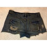 Free People  Women’s Button Fly Distressed Denim Shorts 26 Dark Blue Boho Casual Photo 6