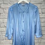 Vanity Fair Vintage  3 Piece Nylon Pajama Set Pants Shirt Robe Size S Blue Floral Photo 2