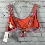 Jessica Simpson Bikini Top Square Neck Retro Print Tie Mandarin Multicolor L NWT Photo 2