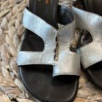 Donald J Pliner Distressed Metallic Silver Leather Kitten Heel Sandals Size 7 Photo 1