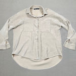 ZARA Womens XS Corduroy Shirt Beige Top Button Down Long Sleeve Casual Long Hem Photo 0