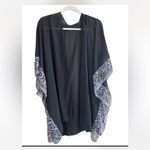 black chiffon kimono cardigan with a snakeskin or animal print trim Size XL Photo 1