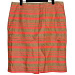 J.Crew Delfine Woven Weave Striped Straight Pencil Knee Skirt Slit 12 Tan Pink Photo 1
