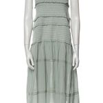 Love Shack Fancy Tiered Ruffle Ruched Iva Midi Skirt in Sage Green White Polka Dot Photo 6