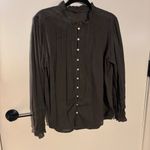 Quince  Textured Organic Cotton Peasant Blouse Charcoal M Photo 3
