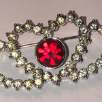 Angel Brand Elegant Silver Tone and Red Rhinestone Heart Brooch Photo 0