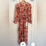 Pink Lily  Dress Womens Faux Wrap Slit Maxi Long Sleeve 70s Retro Floral Photo 4