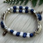 Football helmet white blue bead stretchy bracelet Photo 4