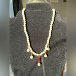 Handmade Elegant Faux Pearl and Gold Necklace with red accents Photo 4