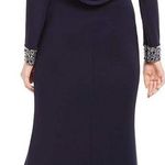 Vince Camuto Navy Dark Blue Embellished Long Sleeve Drape Evening Bodycon Maxi Dress Photo 1