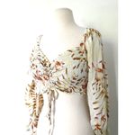 Le Salty Label Peasant Long Sleeves Sweetheart Neck Smocked Back Cropped Top M White Size M Photo 3