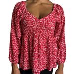Loft Red Heart Print Long Sleeve Top Ruched Sweetheart Blouse Size 2 Photo 8