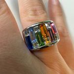 Rainbow Baguette Crystal Ring Silver Tone Statement Band Size 6 Cocktail Jewelry Photo 5