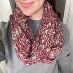 EUC women’s burgundy cream double loop infinity thick knit plush scarf buttoned Red Photo 0