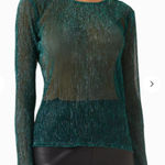 MINKPINK NWT Green Sheer Long Sleeve Shirt Blouse Metallic Shimmer Astrid Top Photo 0