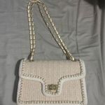 Cream Woven Bag with Pearl Accents Tan Photo 0